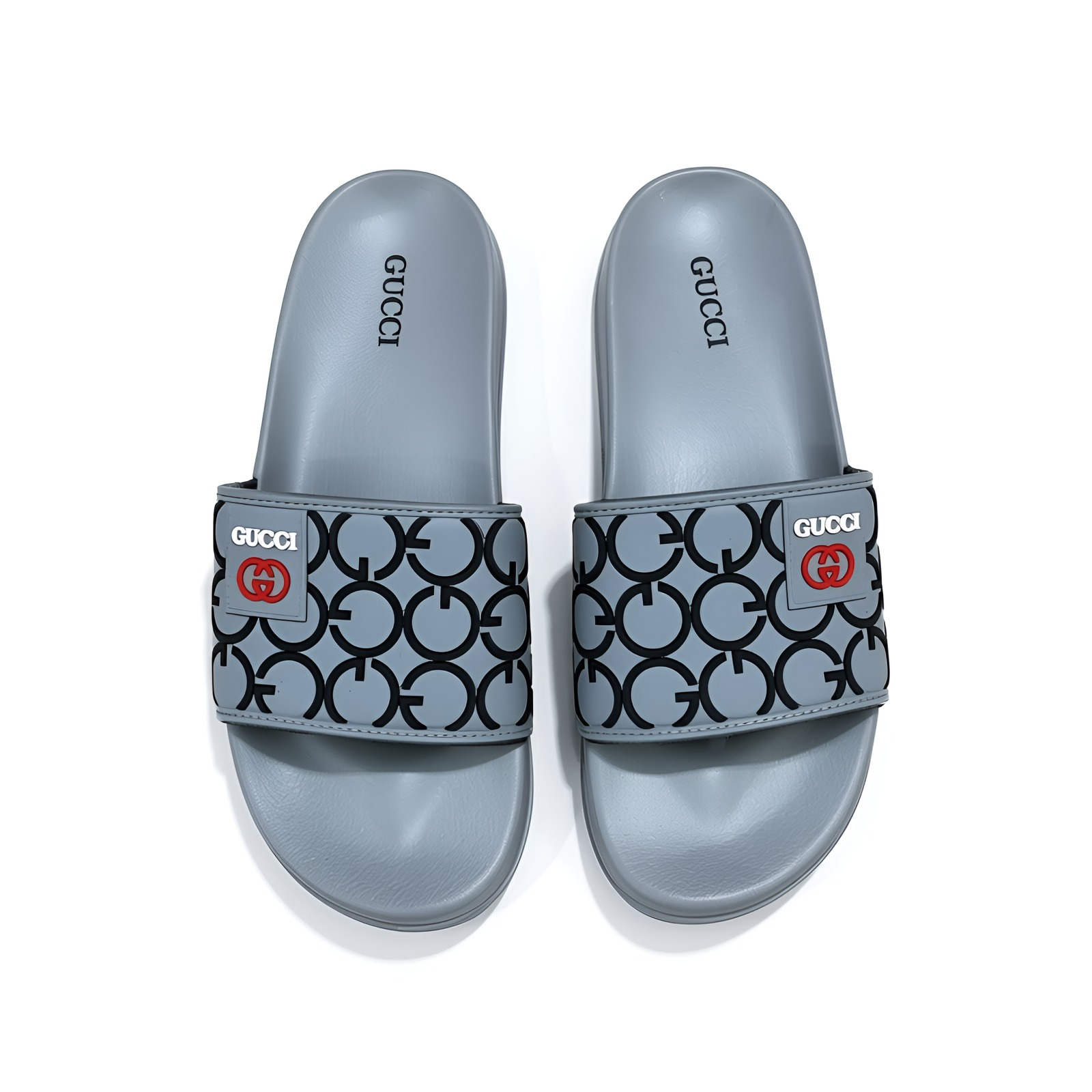 Men’s Designer Pattern Slides – Grey (Silver Tone)