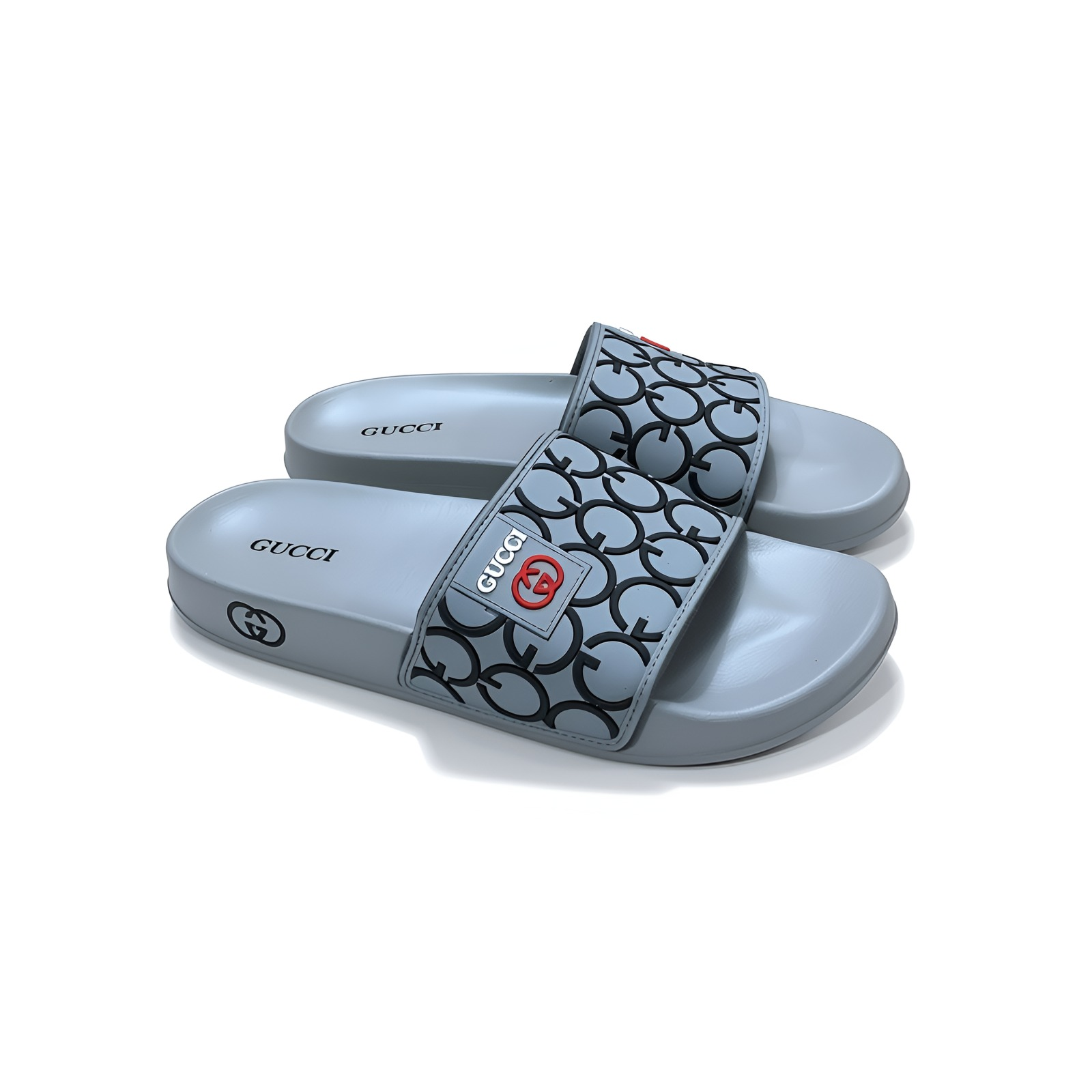 Men’s Designer Pattern Slides – Grey (Silver Tone)